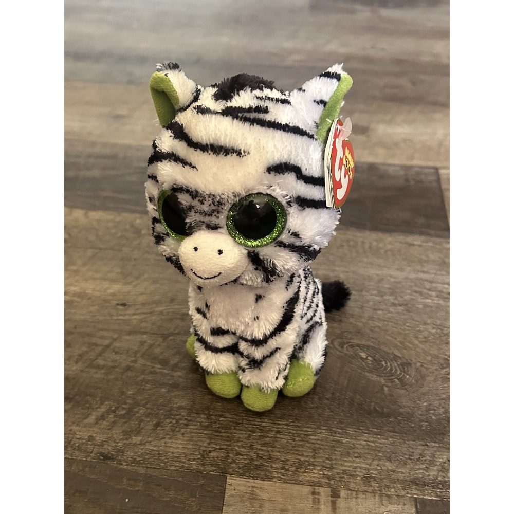 Ty Beanie Boos Zig-Zag Zebra Plush Beanbag Green Eyes 2017
